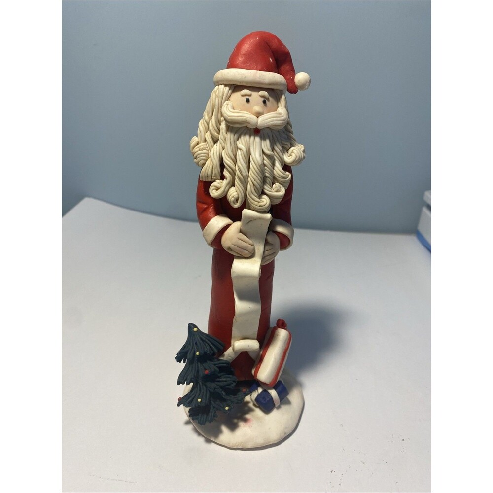 Vtg Polymer Clay Skinny Santa Figurine Folk Art Christmas Primitive Pencil